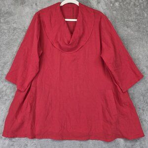 Fridaze Blouse Womens 0X Coral Linen Cowl Neck 3/4 Sleeve Tunic Top Plus